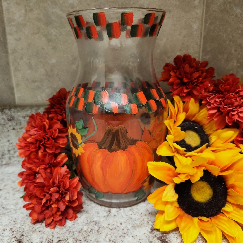 Decorative Fall Hand Painted Glass Vase